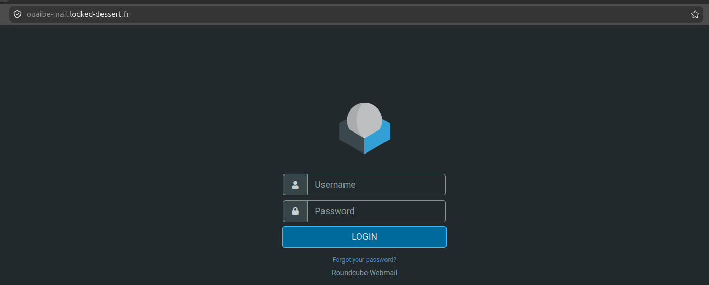 Webmail login page for the recovered mailbox
